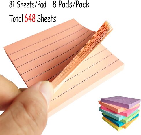 Lined Sticky Notes 4x6 Inch,6 Bright Colors Self-Stick Note Pads,Ruled Post Stickies Super Sticking Power Memo Pads,6 Pads,45 Sheets/Pad in Saudi Arabia
