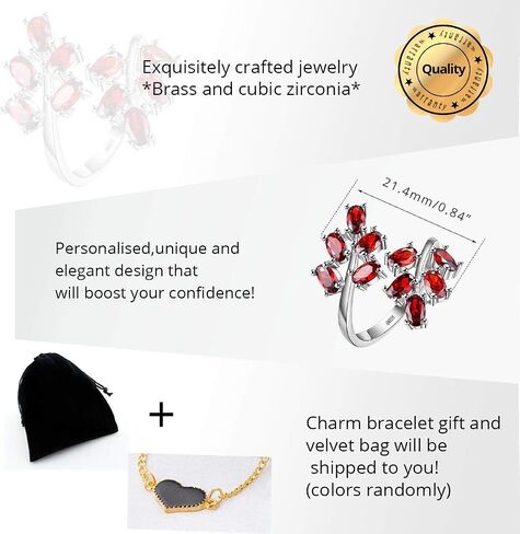 Uloveido Women's White Gold Plated Oval Cut Zirconia Zirconia Laurel Branch Leaf Leaf Admable Complible Complable Ring (Red ، Pink ، Purple) J681 in Kuwait