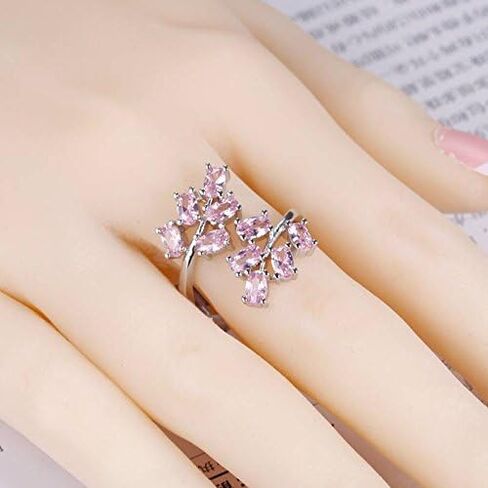 Uloveido Women's White Gold Plated Oval Cut Zirconia Zirconia Laurel Branch Leaf Leaf Admable Complible Complable Ring (Red ، Pink ، Purple) J681 in Saudi Arabia