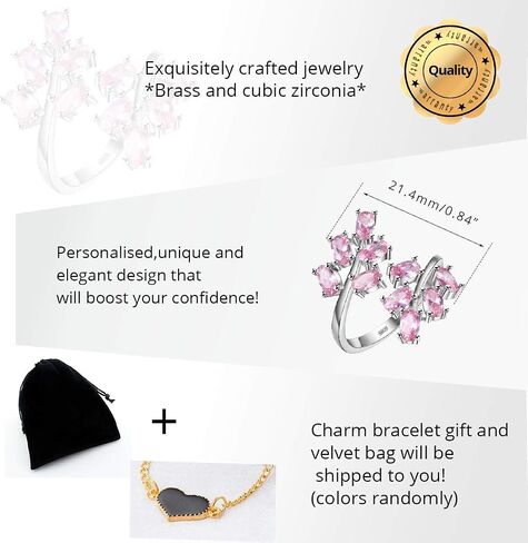 Uloveido Women's White Gold Plated Oval Cut Zirconia Zirconia Laurel Branch Leaf Leaf Admable Complible Complable Ring (Red ، Pink ، Purple) J681 in Saudi Arabia