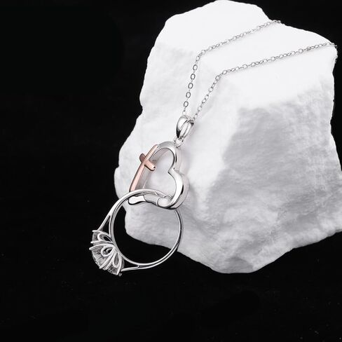 Ring Holder Necklace - 925 Sterling Silver Heart Cross Clip Necklace Holder for Women Wedding Engagement Ring Keeper for Wife Doctor Nurse in Saudi Arabia