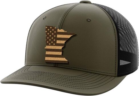 Greater Half Minnesota Leather Patch Trucker Hat – USA Made Adjustable Snapback Mesh Cap – United – 6-Panel Mid Profile in Kuwait