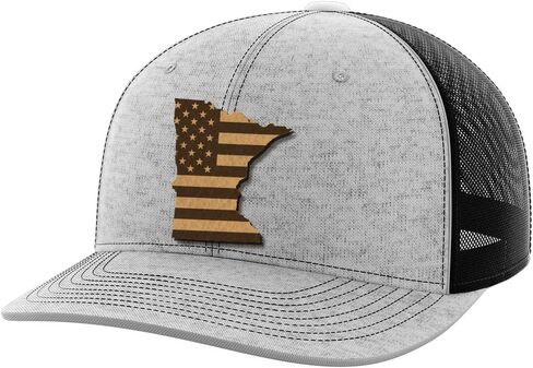 Greater Half Minnesota Leather Patch Trucker Hat – USA Made Adjustable Snapback Mesh Cap – United – 6-Panel Mid Profile in Kuwait