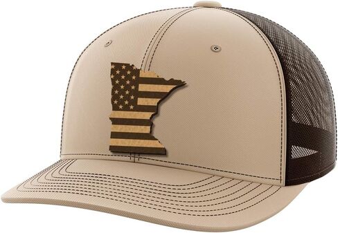 Greater Half Minnesota Leather Patch Trucker Hat – USA Made Adjustable Snapback Mesh Cap – United – 6-Panel Mid Profile in Kuwait