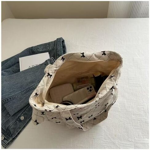 حقيبة كتف حقيبة كتف من Corduroy للنساء حقيبة حمل كبيرة مع جماليات السوستة المحفظة اللطيفة in Kuwait