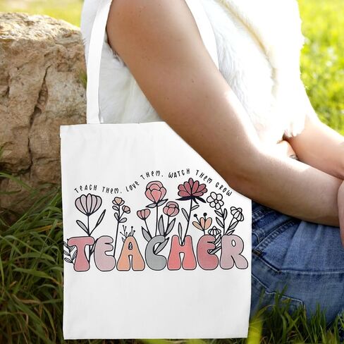 Teacher Gift for Women, Canvas Tote Bag Teacher Appreciation Retirement Gifts Sturdy Cotton Shoulder Bag for Women Personalized Gifts in Saudi Arabia