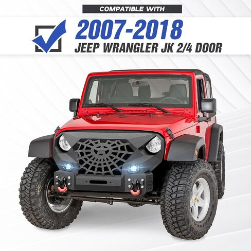 JK Front Pumper Grille Grille Guard متوافق مع 2007-2018 Jeep Wrangler JK JKU Unlimited 2/4 Doors مع صفيحة Winch ، 2 × مصابيح LED ، حلقات D ، مصد من الصلب على الطرق الوعرة in Saudi Arabia