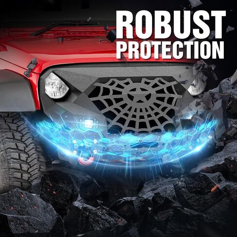 JK Front Pumper Grille Grille Guard متوافق مع 2007-2018 Jeep Wrangler JK JKU Unlimited 2/4 Doors مع صفيحة Winch ، 2 × مصابيح LED ، حلقات D ، مصد من الصلب على الطرق الوعرة in Saudi Arabia