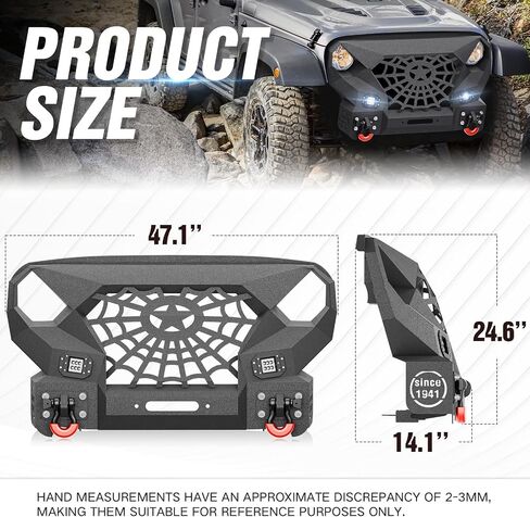 JK Front Pumper Grille Grille Guard متوافق مع 2007-2018 Jeep Wrangler JK JKU Unlimited 2/4 Doors مع صفيحة Winch ، 2 × مصابيح LED ، حلقات D ، مصد من الصلب على الطرق الوعرة in Saudi Arabia