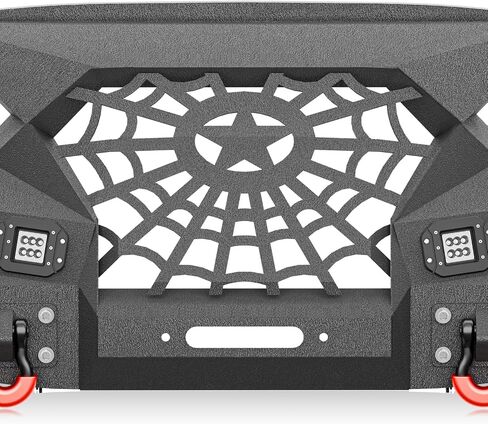 JK Front Pumper Grille Grille Guard متوافق مع 2007-2018 Jeep Wrangler JK JKU Unlimited 2/4 Doors مع صفيحة Winch ، 2 × مصابيح LED ، حلقات D ، مصد من الصلب على الطرق الوعرة in Saudi Arabia