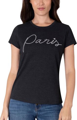 Paris Hilton Women's Fashion T-Shirt Embellished Graphics Short Sleeve Crew Neck Tops in Kuwait