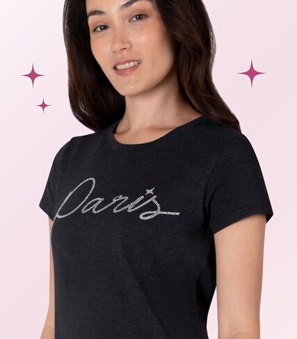 Paris Hilton Women's Fashion T-Shirt Embellished Graphics Short Sleeve Crew Neck Tops in Kuwait