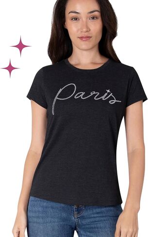 Paris Hilton Women's Fashion T-Shirt Embellished Graphics Short Sleeve Crew Neck Tops in Kuwait