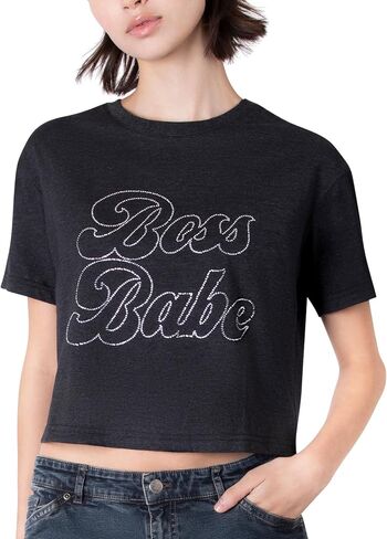 Paris Hilton Women's Fashion T-Shirt Embellished Graphics Short Sleeve Crew Neck Tops in Kuwait