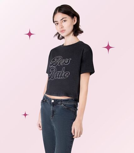 Paris Hilton Women's Fashion T-Shirt Embellished Graphics Short Sleeve Crew Neck Tops in Kuwait