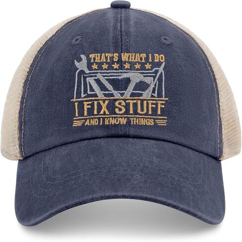Embroidered That's What I Do I Fix Stuff & I Know Things Vintage Cotton Washed Soft Mesh Baseball Hat in Saudi Arabia