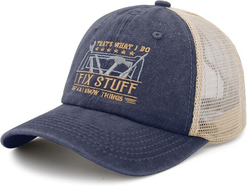 Embroidered That's What I Do I Fix Stuff & I Know Things Vintage Cotton Washed Soft Mesh Baseball Hat in Saudi Arabia