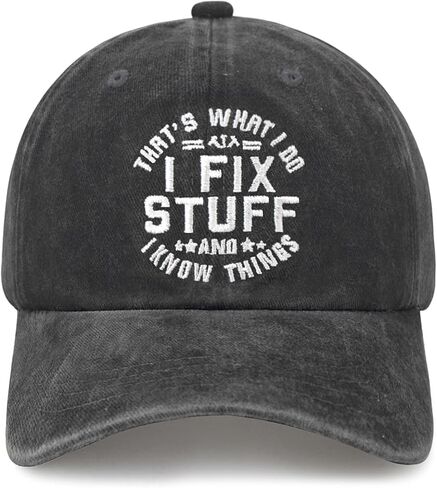 Embroidered That's What I Do I Fix Stuff & I Know Things Vintage Cotton Washed Soft Mesh Baseball Hat in Saudi Arabia