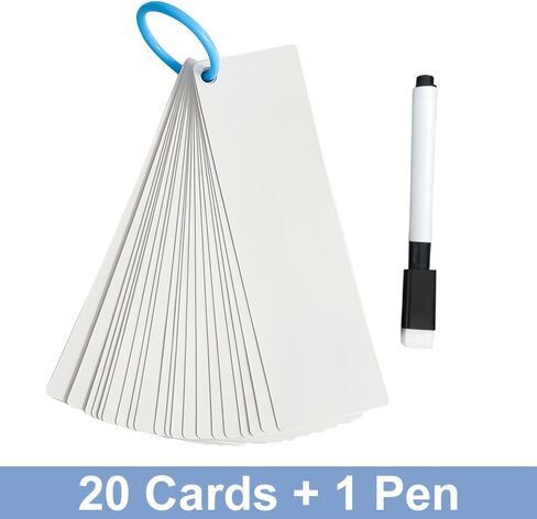 Lachilly 40Pcs Dry Erase Reusable Blank Strip Card, Laminated Index Blank Cards for School, Work, Housework, DIY Teaching Aids, Cardstock 3.1“ x 4.3“ with Convenient Hole Punch and Storage Ring in Saudi Arabia