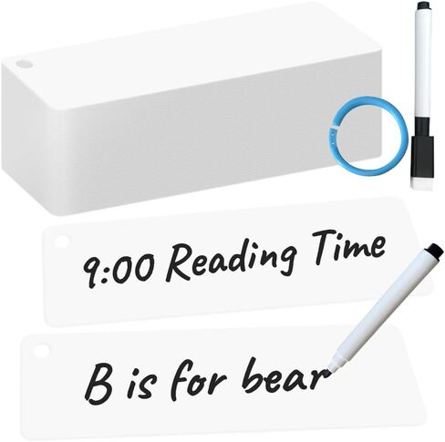 Lachilly 40Pcs Dry Erase Reusable Blank Strip Card, Laminated Index Blank Cards for School, Work, Housework, DIY Teaching Aids, Cardstock 3.1“ x 4.3“ with Convenient Hole Punch and Storage Ring in Saudi Arabia