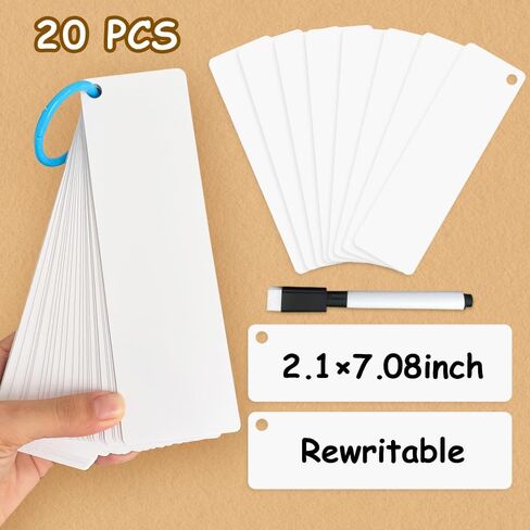 Lachilly 40Pcs Dry Erase Reusable Blank Strip Card, Laminated Index Blank Cards for School, Work, Housework, DIY Teaching Aids, Cardstock 3.1“ x 4.3“ with Convenient Hole Punch and Storage Ring in Saudi Arabia
