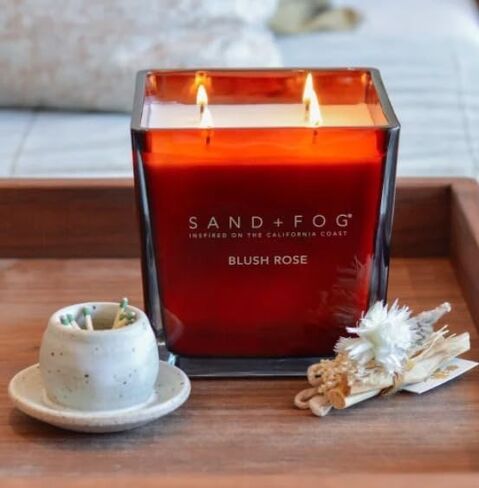 SAND + FOG 57oz Scented Soy Wax Blend Glass Candle Made with Essential Oils (Feu De Bois) in Saudi Arabia