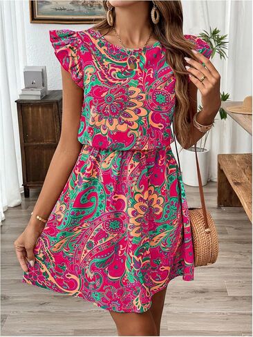 Soly Hux Women's Boho Print Tie Back Mini Dress Dress in Saudi Arabia