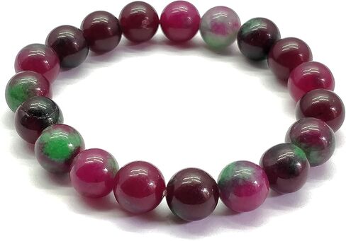 GEMZ Natural Ruby Zoisite 8 مم جولة ناعمة الخرز القابلة للتمديد 7 بوصة شفاء/التأمل/الرخاء in Saudi Arabia