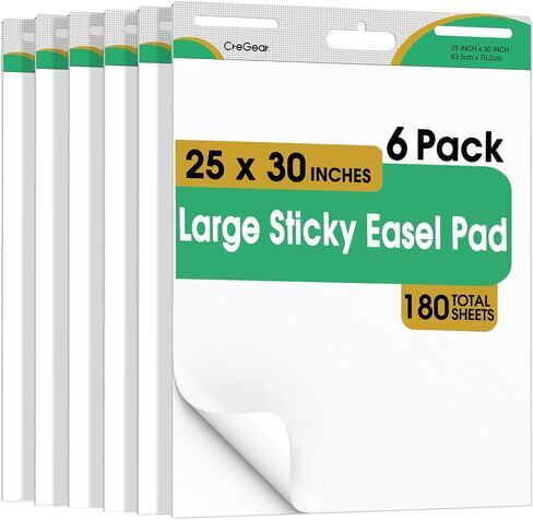 Sticky Easel Pad, 25 x 30 Inches, 1 Pack 30 Sheets/Pad, Large White Sticky Easel Paper for Office and Classrooms, Flip Chart Paper for Teachers in Saudi Arabia