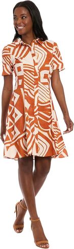 London Times Women's Button-Down Collared Shirt Short Sleeve Knee Length A-line Silhouette-Geometric Print Casual Dress in Saudi Arabia