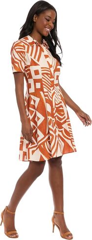 London Times Women's Button-Down Collared Shirt Short Sleeve Knee Length A-line Silhouette-Geometric Print Casual Dress in Saudi Arabia