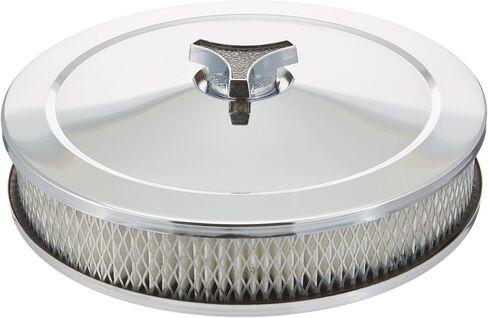 Proform Air Cleaner Assembly, Deluxe, 10 in Round, 2 in Element, 5-1/8 and 4-7/32 in Carb Flange, Dropped Base, Steel, Chrome, Kit in Saudi Arabia