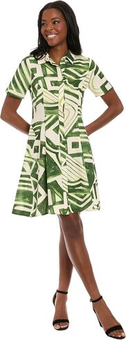 London Times Women's Button-Down Collared Shirt Short Sleeve Knee Length A-line Silhouette-Geometric Print Casual Dress in Saudi Arabia