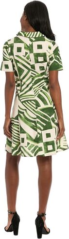 London Times Women's Button-Down Collared Shirt Short Sleeve Knee Length A-line Silhouette-Geometric Print Casual Dress in Saudi Arabia