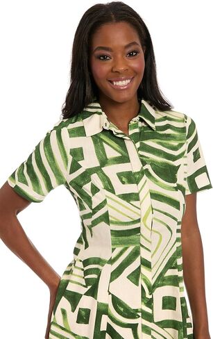 London Times Women's Button-Down Collared Shirt Short Sleeve Knee Length A-line Silhouette-Geometric Print Casual Dress in Saudi Arabia