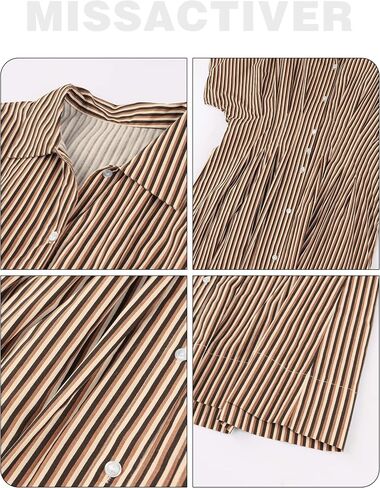 Missactiver Button Front Pront Pleate Dress for Women Summer Summer Stripled Sleeve Lapel v Neck Corset Maxi Dress in Kuwait