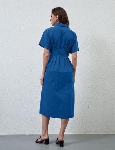 Missactiver Button Front Pront Pleate Dress for Women Summer Summer Stripled Sleeve Lapel v Neck Corset Maxi Dress in Kuwait
