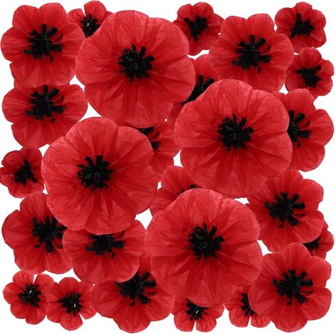 Willbond 30 PCS Halloween Red Poppy Flowers Boppies زهور مزيفة كبيرة لمحاربي عيد ميلاد الشرير يوم الكرنفال إلى خلفية الحفلة المدرسية (6،8،12 بوصة) in Kuwait