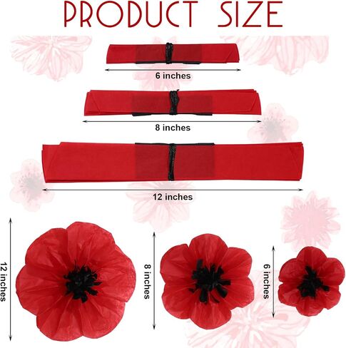 Willbond 30 PCS Halloween Red Poppy Flowers Boppies زهور مزيفة كبيرة لمحاربي عيد ميلاد الشرير يوم الكرنفال إلى خلفية الحفلة المدرسية (6،8،12 بوصة) in Kuwait