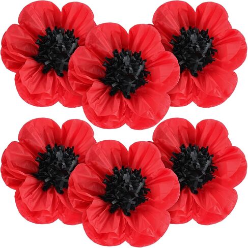 Willbond 30 PCS Halloween Red Poppy Flowers Boppies زهور مزيفة كبيرة لمحاربي عيد ميلاد الشرير يوم الكرنفال إلى خلفية الحفلة المدرسية (6،8،12 بوصة) in Kuwait