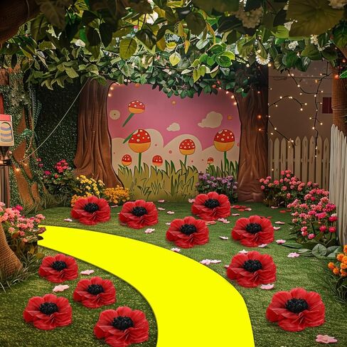 Willbond 30 PCS Halloween Red Poppy Flowers Boppies زهور مزيفة كبيرة لمحاربي عيد ميلاد الشرير يوم الكرنفال إلى خلفية الحفلة المدرسية (6،8،12 بوصة) in Kuwait