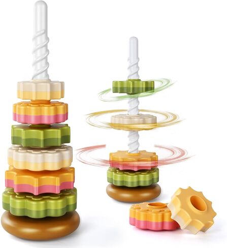 Spinning Stacker Toy for Toddlers 1-3,Rainbow Stacking Rings,Gear Spinning Toys,Sit and Spin Stacking Toy, Montessor Sensory & Autism Fine Motor Skills Toys for Babies 6-12 Months, 16-Inch in Saudi Arabia