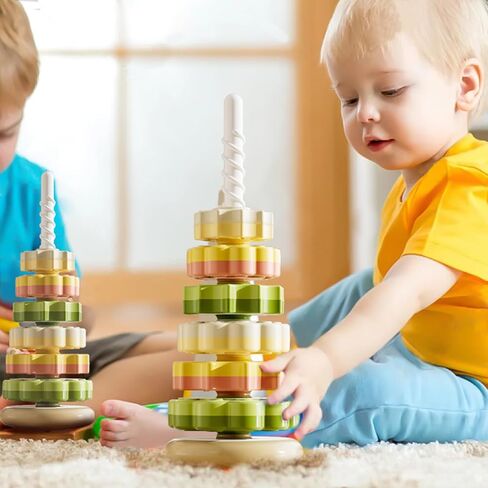 Spinning Stacker Toy for Toddlers 1-3,Rainbow Stacking Rings,Gear Spinning Toys,Sit and Spin Stacking Toy, Montessor Sensory & Autism Fine Motor Skills Toys for Babies 6-12 Months, 16-Inch in Saudi Arabia