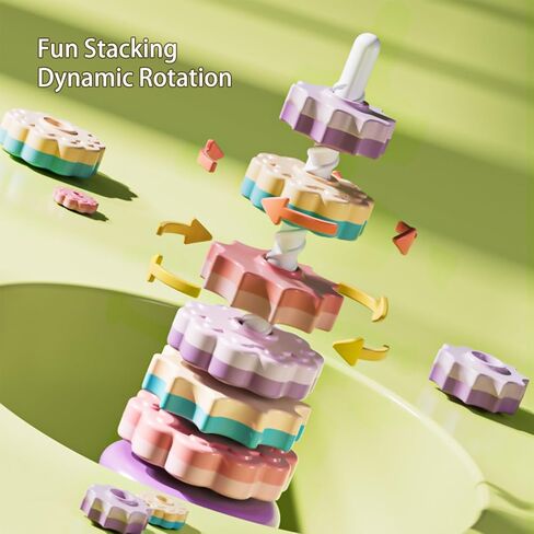 Spinning Stacker Toy for Toddlers 1-3,Rainbow Stacking Rings,Gear Spinning Toys,Sit and Spin Stacking Toy, Montessor Sensory & Autism Fine Motor Skills Toys for Babies 6-12 Months, 16-Inch in Saudi Arabia