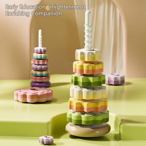 Spinning Stacker Toy for Toddlers 1-3,Rainbow Stacking Rings,Gear Spinning Toys,Sit and Spin Stacking Toy, Montessor Sensory & Autism Fine Motor Skills Toys for Babies 6-12 Months, 16-Inch in Saudi Arabia