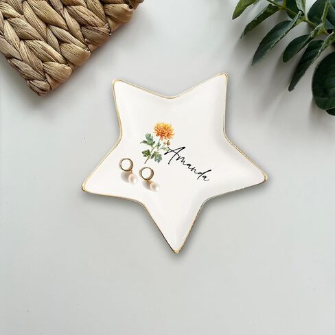 Custom Birth Flower Jewelry Dish – Personalized Name Ring Tray, Watercolor Floral Trinket Plate, Bridesmaid Wedding Gift, Birthday Keepsake Bowl Style 2 in Saudi Arabia