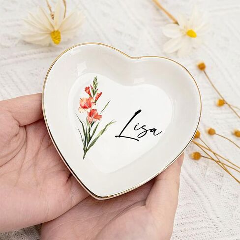 Custom Birth Flower Jewelry Dish – Personalized Name Ring Tray, Watercolor Floral Trinket Plate, Bridesmaid Wedding Gift, Birthday Keepsake Bowl Style 2 in Saudi Arabia
