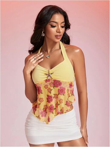 Milumia Women Floral Halter Top Y2K الخروج in Saudi Arabia