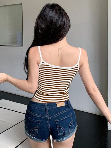 النساء y2k مخطط ملون الحاجز السباغيتي محصول كامي دبابة الدبابة الجمالية عارية الظهر الخروج من الفتيات in Kuwait