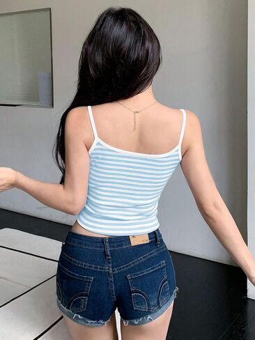 النساء y2k مخطط ملون الحاجز السباغيتي محصول كامي دبابة الدبابة الجمالية عارية الظهر الخروج من الفتيات in Kuwait